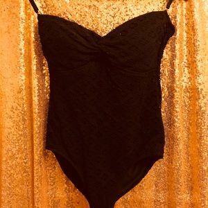 Black crocheted one piece swimsuit